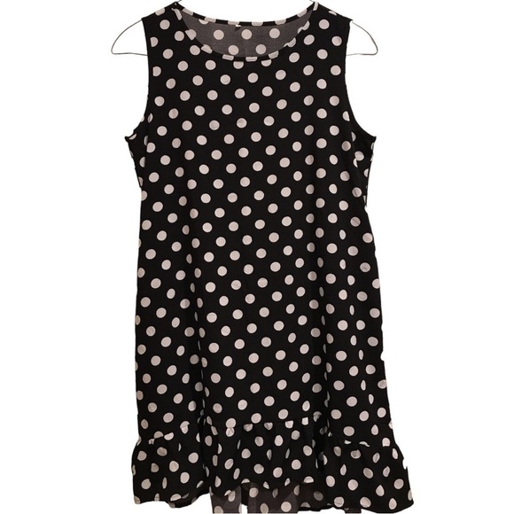 Pretty Woman Black White Polka Dit Tank Dress with Pockets Ruffle Hem Detail L - Picture 1 of 8